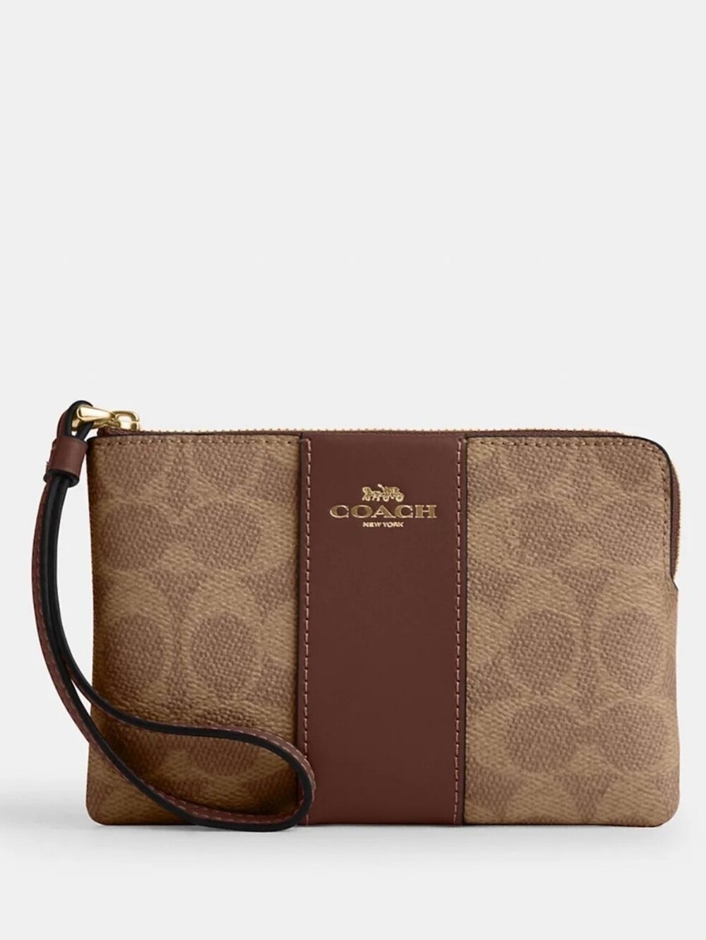 Coach Brown Signature Canvas Leather-Trim Wristlet